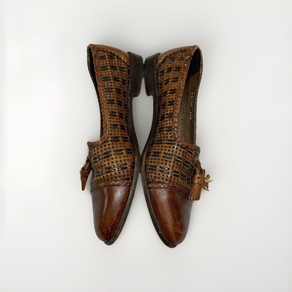 Cole Haan Tassled Woven Leather Loafers Brown Women's Size 6.5B Made In Italy - Picture 2 of 9